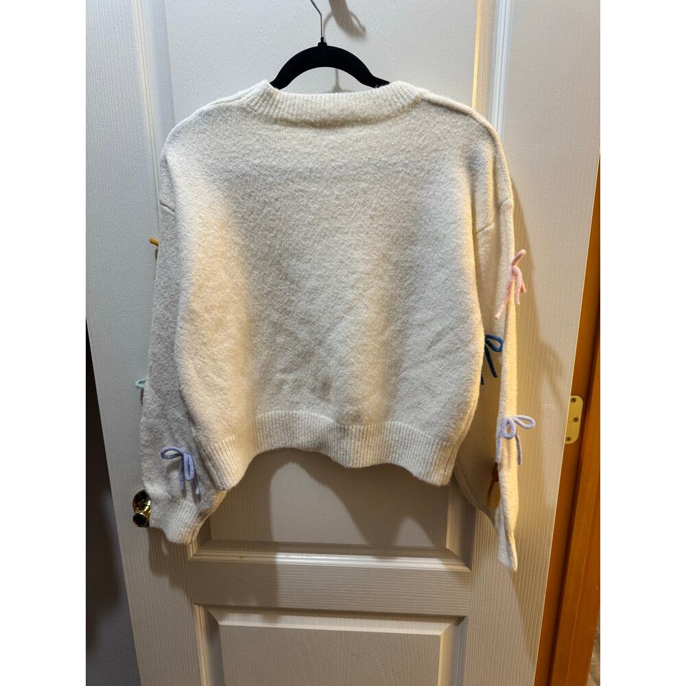 Allie Rose Bow Sweater Small Ivory Multicolor 3D Bows Coquette Cropped Knit - Picture 5 of 6